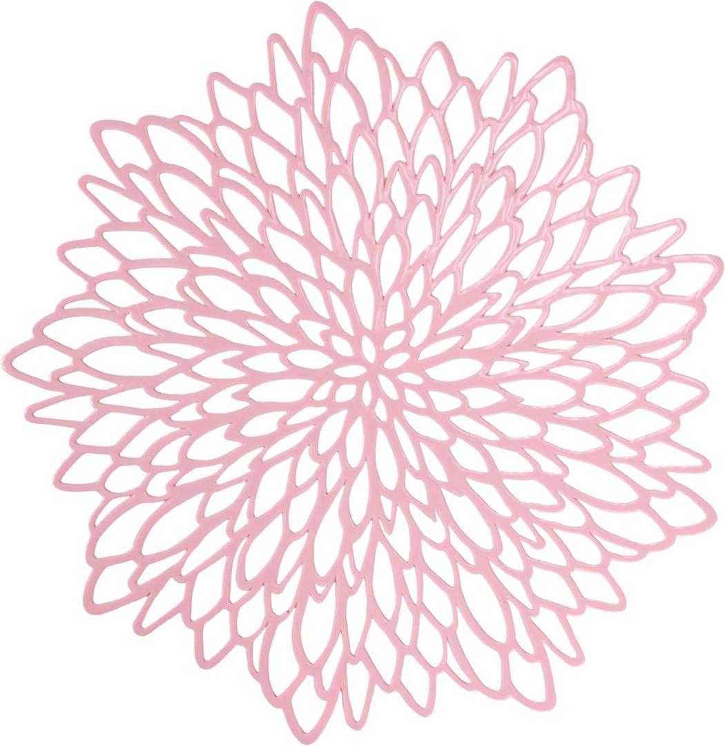 Snowkingdom Pink Placemats Set of 8, Round Vinyl Pink Flower Place Mats 15 Inch Fancy Dinning Floral Table Mats for Wedding Birthday Baby Shower Easter Halloween Christmas Holiday Party Decoration