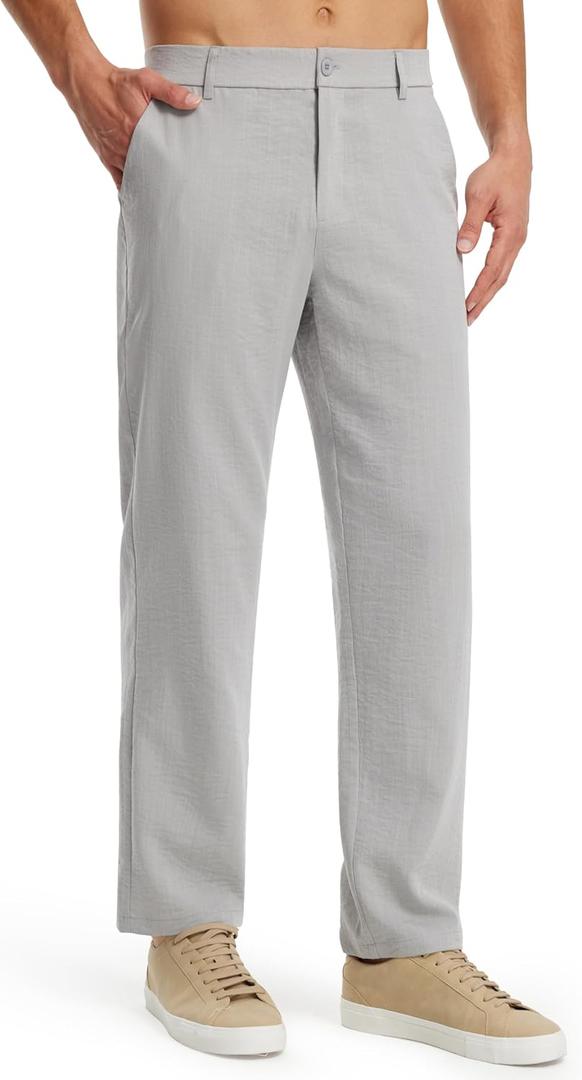 Libin Men's Imitation Linen Pants Casual Pants Lightweight Pants Summer Beach Lounge Pants (Gray)