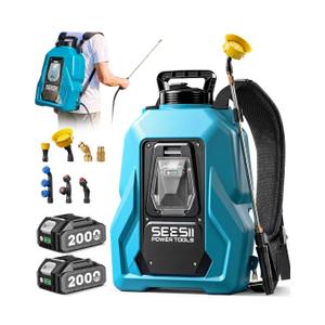 SEESII Backpack Sprayer Battery Powered, Leak-Proof 5-Gallon, Dual Battery Electric Sprayer with Telescopic Brass Wand & 7 Nozzles, 100 PSI Adjustable Pressure for Weed Lawn Garden Pest Control