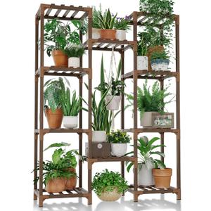 Bamworld Plant Stand Indoor Outdoor Tall Plant Shelf for Multiple Plants Pots Wood Flower Stand Large Flower Holder for Living Room, Patio, Balcony, Garden Decor, Brown