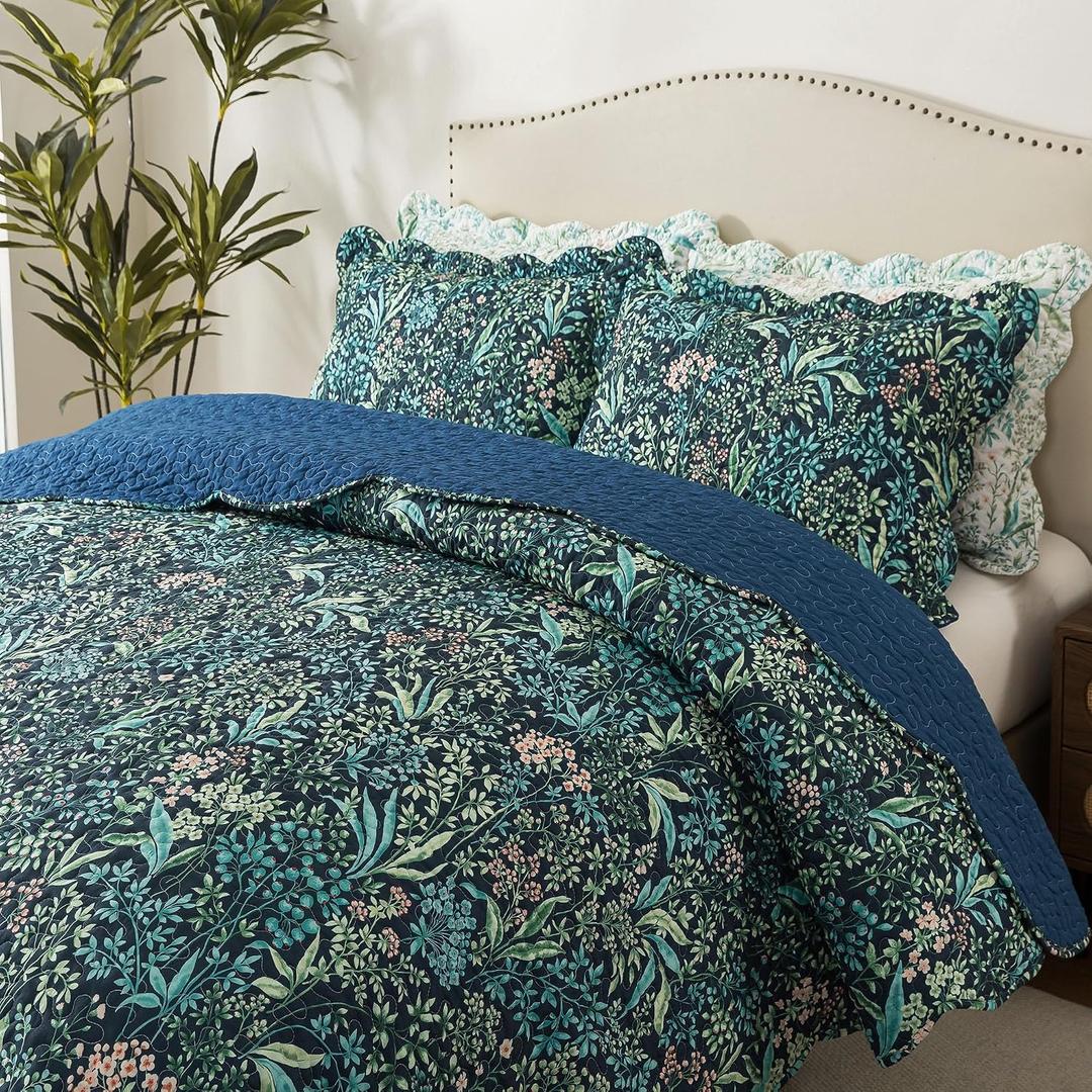 HoneiLife Botanical Quilt King Size - Floral Quilt Sets 3-Piece, Microfiber Bedspreads Wildflower Coverlets Lightweight Bed Cover, King Size Quilt Bedding Sets All Season Use, King-106"x 96"