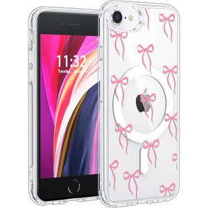 for iPhone SE/8/7 Case Compatible with MagSafe, Crystal Clear Aesthetic Pattern Wireless Magnetic Protective Phone Cover for Women Girls - Chic Bows