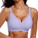 Vertvie Womens Seamless Bras No Underwire Supportive Wireless Push Up Full Coverage Bralette Comfort Scalloped T-Shirt Bra (X-Large, Purple)
