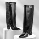 Ankis Fold Over Knee High Boots for Women Chunky Heels Pointed toe with Side Zipper Long Tall Boots, Size 9