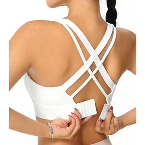 High Impact Sports Bra for Women - Criss-Cross Back, Molded Cups, Hook and Eye Closure - High Support Running Bra (Small, White)