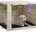 HiCaptain Dog Crate Cover 54.0" L x 37.0" W x 45.0" H with Breathable Mesh, Durable Heavy Duty Kennel Cover, Dual Zippered Panels, Windproof Waterproof UV-Resistant(Beige)