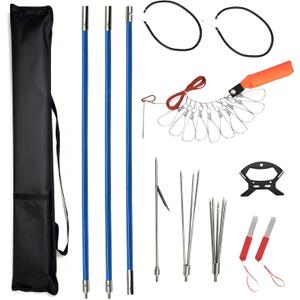 Hawaiian Sling Fishing Spear Set Fiberglass Spearfishing Pole Spear with 3 Replaceable Stainless Steel Tips, Fish Line Holder, Sharpening Files, and Carry Bag