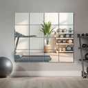 Delma Frameless Mirror Tiles 12"x10"x16 Pcs Wall Mounted, Shatter Resistant Full Length Tempered Glass Panels for Home Gym Bathroom Bedroom & Living Room Decor