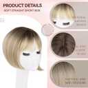 LEEONS Hair Toppers for Women with Bangs Short Bob Synthetic Pieces for Thinning Hair Side Part (Blonde Mixed Light Blonde and Dark Brown Root)