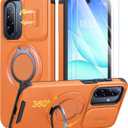 JAME for Samsung Galaxy A17/A16 5G Case, Ring Holder Stand, Slide Camera Cover, 2 Pack Screen Protectors, Dual-Layer Shockproof Protective, Magnetic Accessory Friendly Galaxy A16/A17 4G Case, Orange