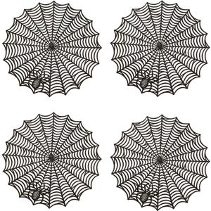 Halloween Spider Web Placemats Set of 4,15" Non Slip Heat Insulation Table Place Mats,Black Dinner Place Mats Spider Web Table Decoration Halloween Decorations