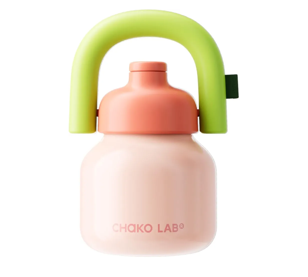 CHAKO LAB Water Bottle with Straw and Carry Handle | Wide Mouth vacuum insulated stainless steel Bottles | Reusable, leak-proof and BPA-free | 33oz (Pink&Green)