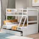 Twin Over Full Bunk Beds with 2 Under Bed Storage Drawers, Stronger & More Stable Bunkbed, White