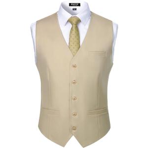 JEMITOP Men's Classic Slim Fit Dress Vest Formal Wedding Prom Tuxedo Suit Vest with Pocket (Large, Beige)