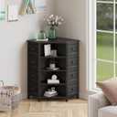 LUMTOK 8 Drawers Corner Dresser with Storage Fabric Drawers and Open Shelves for Small SpaceBedroomEntrywayLiving Room (Black Wood Veins), 19.7"D x 19.7"W x 29.5"H