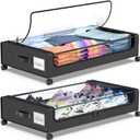 Beborxue Under Bed Storage with Wheels, 2-Pack Underbed Storage Containers with Clear Lids, XXL 60L Under the bed storage Organizer Bins, Rolling Under Bed Metal Drawer for Clothes,Shoes,Toys (Black)