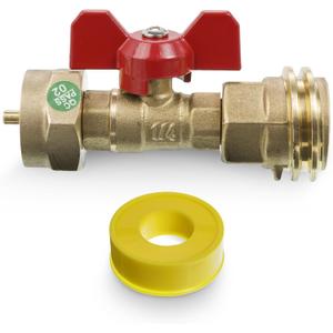 BlueStars [100% Solid Brass] 20lb to 1lb Propane Tank Adapter with Valve - Fit 1lb / 16.4oz Disposable Throwaway Cylinder, Convert CGA600 to QCC1 Male Thread/POL Female Thread