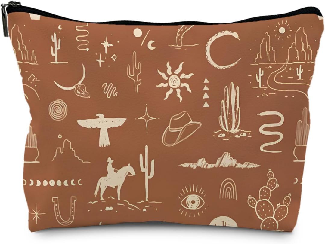 Vintage Western Makeup Bag, Cowgirl Gifts for Women, Small Zipper Bag for Purse (PU)