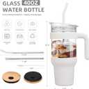 chunmo 40 oz Glass Tumbler with 2 Lids-Bamboo Straw Lid & 2-in-1 Sip and Flip Straw Lid,Iced Coffee Cup with Handle, Glass Water Bottles with Silicone Sleeve,Glass Cup with Straws, BPA Free-1 Pack