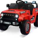 Kids Ride On Truck Car, 12V Battery Powered Electric Vehicle w/Remote Control, Led Lights, Wireless, 3 Speeds, Music & Horn, Ride on Toys for Toddlers Kids Boys Girls, Red