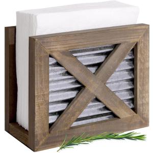 Autumn Alley Farmhouse Napkin Holder Wooden- Upright - Classic Barn Door Design with Galvanized Metal - Rustic Napkin Holder for Farmhouse Kitchen Dcor - Country Kitchen Accessories (Brown)