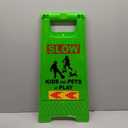 XPCARE 24 Inches Kids Playing Sign for Street, 4PACK Green Children at Play Safety Sign with Reflective Tapes,Caution Slow Down for Street,Kids and Pets at Play Warning Sign