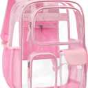 PACKISM Clear Backpack for School - 17 Inch Large Heavy Duty Clear Bookbag 3 Front Pockets for Boys Girls Students (Age 12+) (Amazing Pink)