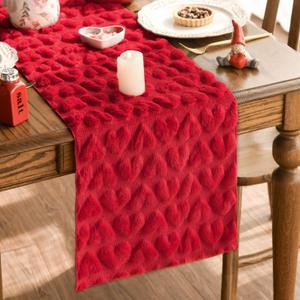 Artoid Mode Red Soft Plush Faux Fur Jacquard Heart Valentine's Day Table Runner, Seasonal Kitchen Dining Table Decoration for Home Party Decor 13x120 Inch