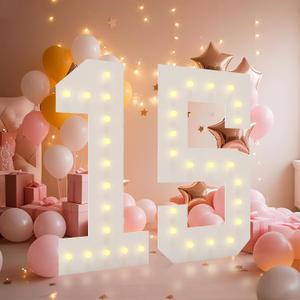 4FT Light Up Numbers, Marquee Numbers 4 Feet Tall Giant Number 15 Mosaic Big Number Sign for 15th Birthday Party Backdrop Anniversary Decorations, Pre-Cut Large Frame