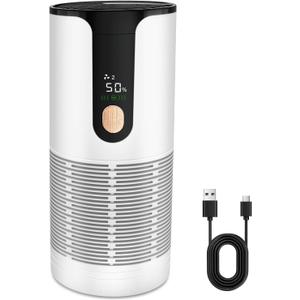 Mini Car Air Purifier-True HEPA Portable Small Air Purifier with LCD Display,15dB Quiet,USB-C Charging,Filters Smoke/Dust/Pet Dander in Car/Office/Desk/TravelWhite