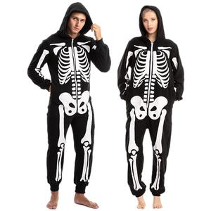 Spooktacular Creations Halloween Skeleton Costume, Adult Skeleton Costume, Unisex Adult Jumpsuit Plush Hoodie, Zipper Jumpsuit for Men Women Halloween Dress-up Cosplay Themed Parties Black 2XL