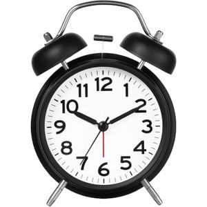 AKCISOT Loud Alarm Clock for Heavy Deep Sleepers, 4.5 Inches Analog Metal Twin Bell Clocks Battery Operated with Backlight for Bedroom Beside, Old Fashioned for Desk Home Decoration (Black White)