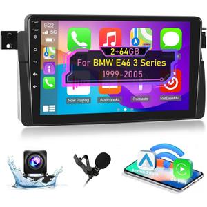 [2+64G] Android Car Radio for BMW 3 Series 1999-2005(E46) - Wireless Carplay and Android Auto - 9 Inch Touch Screen Car Stereo with Multiple Themes/GPS/WiFi/SWC/Bluetooth + AHD Backup Camera