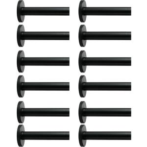 Black Door Stops - 12 Pcs 304 Stainless Steel Heavy Duty Matte Black Door Stopper Set with Rubber Head, Hidden Screw Design for Smooth Surfaces in Kitchen, Bathroom, Bedroom, Office, 3.5 Inch