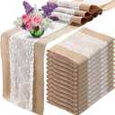 Chumia 12 Pcs 12 x 108 Inch Wedding Burlap Table Runners with White Lace Rustic Runner Decor Vintage Romantic Table Cloth Party Favors for Engagement Birthday Hotel Home Decor(Fresh Style)