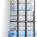 34 Inch Bathroom Towel Rack with Shelf  Modern Towel Holder for Bathroom Wall Mounted, Holds 6 Large Bath Towels, Rolled Towel Organizer for Bathroom, Laundry Room, and Small Space Storage, 3-Tier