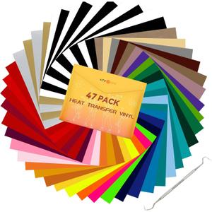 HTVRONT HTV Heat Transfer Vinyl Bundle: 47 Pack 12" x 10" Iron on Vinyl for T-Shirt, 33 Assorted Colors with HTV Accessories Tweezers, Silhouette Cameo or Heat Press Machine