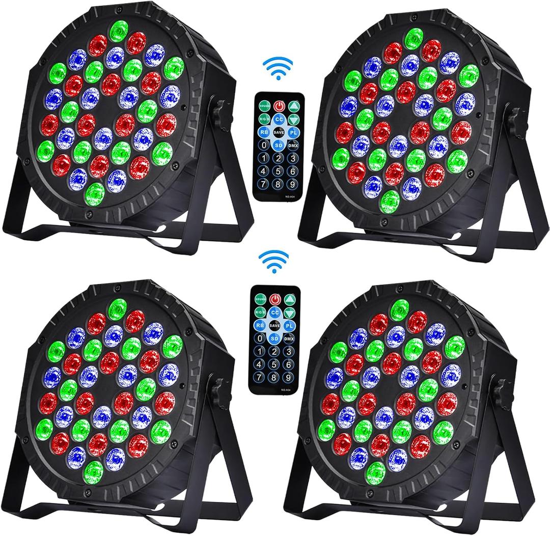 Stage Lights DJ Lights 36LED Par Lights - 4 Pack RGB Party Lights Uplights with Sound Activated Remote Control Stage Lighting for Disco Wedding Club Ba Christmas Party Lighting Outdoor