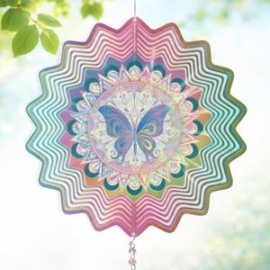 Hanging Wind Spinner 12 Inch, Butterfly 3D Stainless Steel Wind Spinner with Tail for Outdoor Garden Yard Patio Decor, Gift for Butterfly Lovers