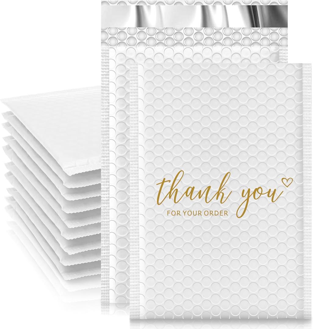 JinRuiKJ Thank You Bubble Mailers 4x8" 50 Pack, Padded Envelopes, Strong Adhesion Padded Mailers, Cushioning Padded Shipping Envelopes for Jewelry, Makeup - White