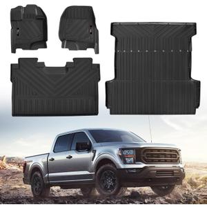 Custom for 2015-2025 2026 Ford F-150 Floor Mats and Trunk Bed Mat 5.5' Ft Short Bed Liner Full Set All Weather TPE Rubber for Ford F150 Accessories (Floor Mats+Truck Bed Mat)