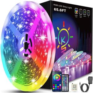 Keepsmile 65.6ft Led Lights for Bedroom, Bluetooth Smart APP Control Color Changing RGB Led Strip Lights with Remote Control Led Lights for Room Kitchen Party Home Decoration
