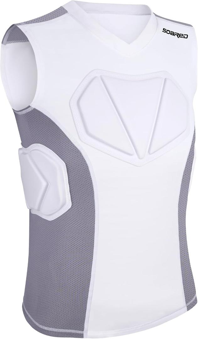 Soared Youth Baseball Chest Protector - High-Density XPE Foam, Padded Compression Shirt for Softball Football Lacrosse (Large, White)