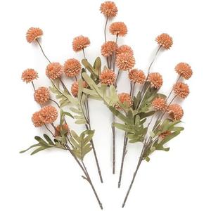 Floroom 5pcs Faux Silk Pompon Mum Artificial Flowers, Bulk Fake Mini Chrysanthemums with Stems for DIY Bouquet Centerpieces Wedding Fillers Terracotta Arrangements Shower Decorations, Burnt Orange