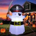 4FT Long Halloween Inflatables Pirate Ghost Outdoor Decorations with Built-in LED Lights Halloween Blow ups for Party, Garden, Yard, Lawn Decor