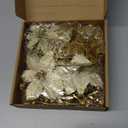 24 Pcs Gold Boxed Christmas Poinsettia Flowers Set, 16 Pcs Artificial Poinsettias with Clips, 8 pcs Glitter Christmas Tree Ornaments Berry Stems for Wedding Home Holiday Xmas New Year Decorations