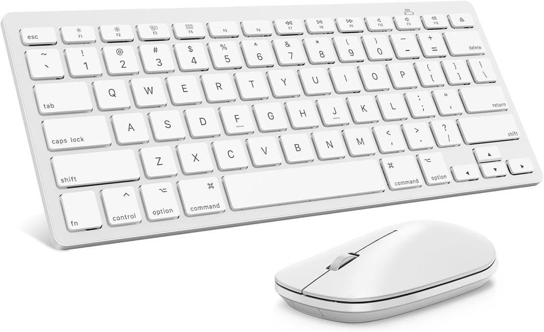 Bluetooth Keyboard and Mouse Compatible with Mac, OMOTON Ultra-Slim Wireless Keyboard and Mouse Combo Compatible with MacOS, MacBook Pro/Air, iMac, Mac Mini, Laptop and PC (White)