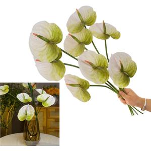 10pcs Artificial Anthurium,28 Inch Faux Tropical Plants Tailflowers,Realistic Flamingo Flower for Home Decor Centerpiece Wedding Bouquet Bonsai,Whitish Green