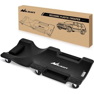 Nilight 40" Mechanic Plastic Creeper -40 Inches Blow-Molded Rolling Garage Cart with Padded Headrest, Dual Tool Trays and 6 Casters, Black