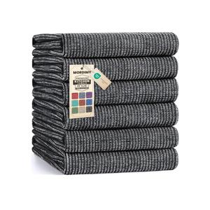 Mordimy Premium Kitchen Towels 6 Pack (18 x 28 Inches, Black), Large Cotton Kitchen Hand Towel, Flat & Terry Dish Towels for Drying Dishes, Super Absorbent Tea Dishtowels Set with Hanging Loop